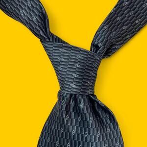 Murano Geometric Silk Tie Black Gray Diamond Pattern 3.75” Width 60” Length